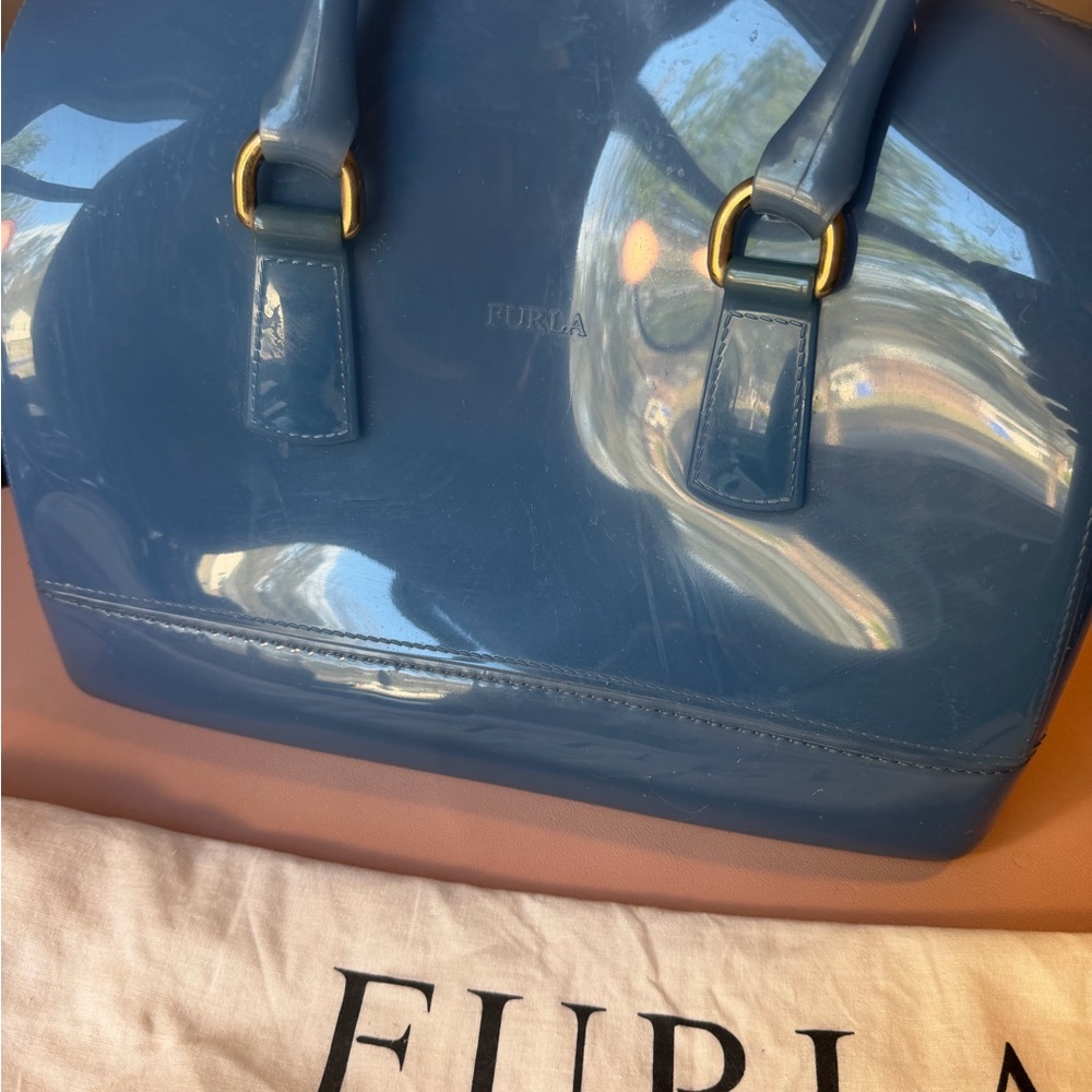 Furla Patent Leather Dome Satchel in Royal Blue - Picture 9 of 16